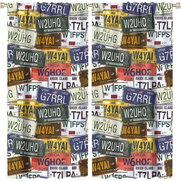 USA Curtains Window, Retro Auto License Plates Utah Washington Rhode Island North Carolina Curtains, for Living Room Bedroom 84x84in 2 Panels