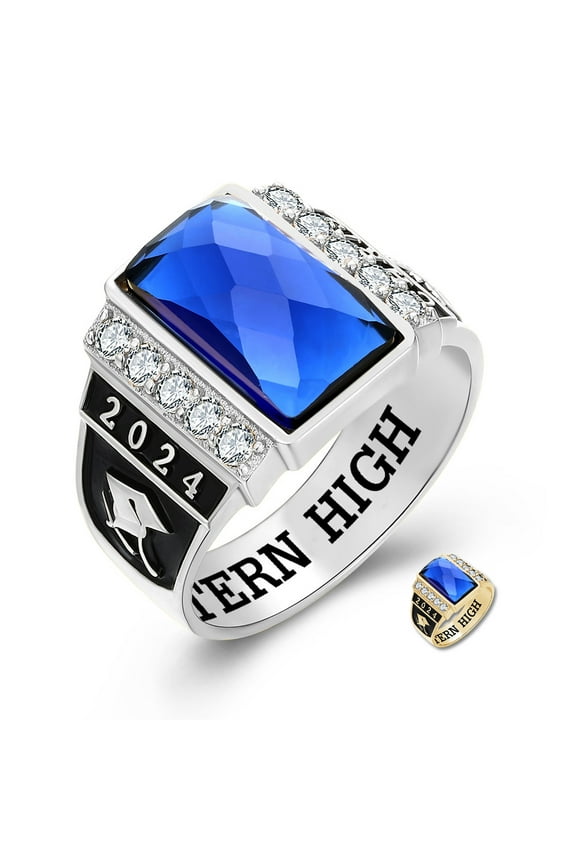 Mementos PJM Custom Men's Class Rings 10kt White Gold for High School and College-Checkboard