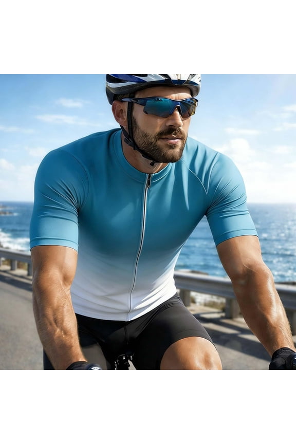 USA Cycling Jersey for Men Short Sleeve Sun Protection UPF 50+ Printed Bike Biking Shirts American Flag Road Bicycle Clothing Full Zip Top Light Blue S