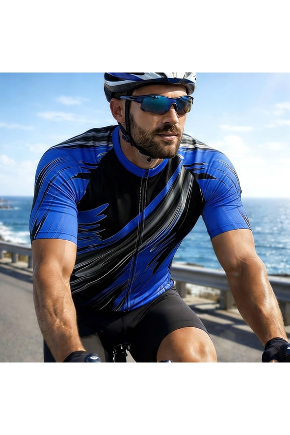 USA Cycling Jersey for Men Short Sleeve UPF 50+ Sun Protection Printed Bike Biking Shirts American Flag Road Bicycle Clothing Full Zip Top Blue S