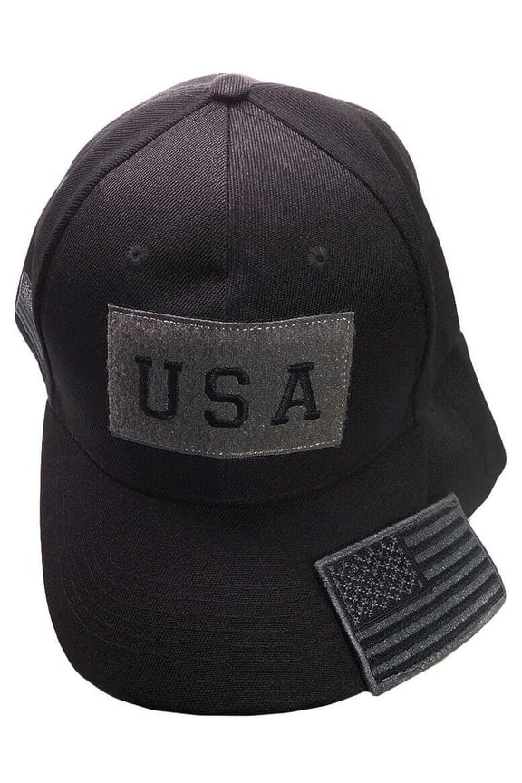 USA Dark Grey / Black Flag Detachable Patch "USA" Black Embroidered Hat Cap
