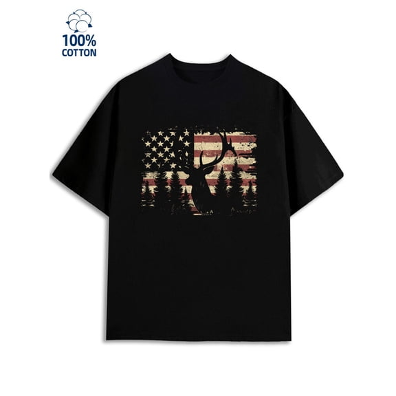 USA Deer Flag Tee men's flag 180G 100% Cotton black usa bang Fashion Unisex Shirt Graphic tshirts Unique Design Unisex Shirt Short Sleeve tshirts Original Unisex Shirt Crewneck tshirts
