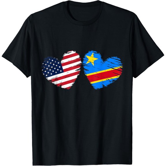 USA Democratic Republic of the Congo Flag Valentines Day T-Shirt