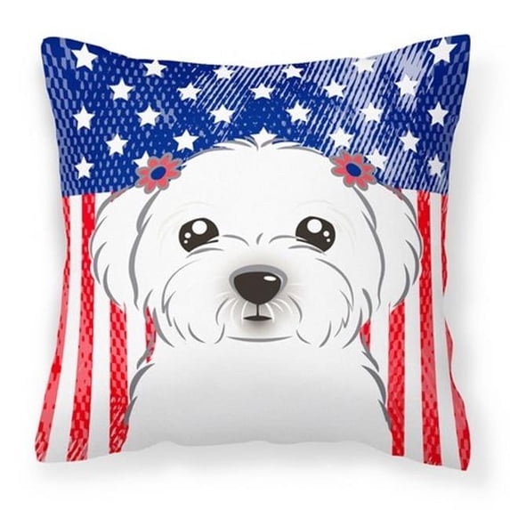 American Flag and Maltese Fabric Decorative Pillow BB2138PW1414