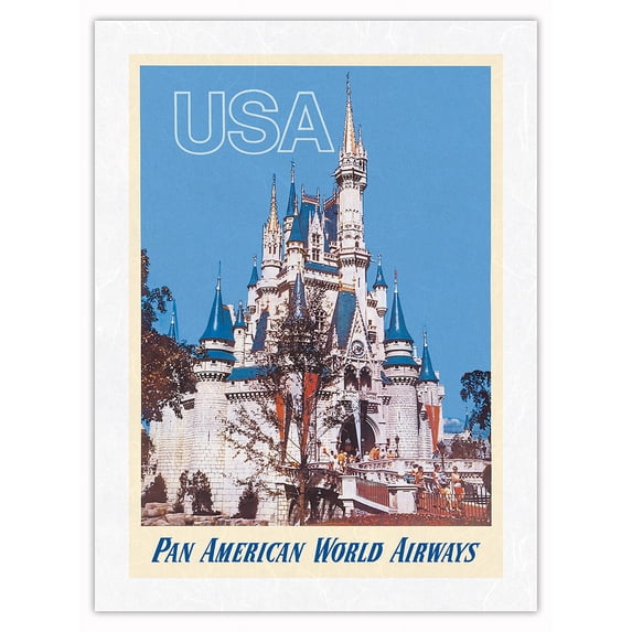 USA Disneyland - Pan American World Airways - Vintage Airline Travel Poster c.1970 - Japanese Unryu Rice Paper Art Print (Unframed) 12 x 16 in