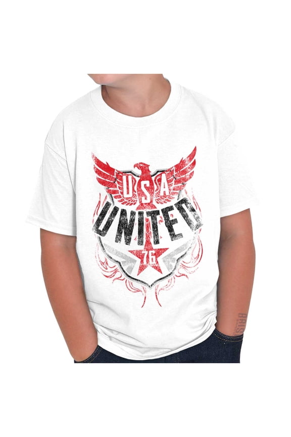 USA Distressed Eagle Logo Patriotic Crewneck T Shirts Boy Girl Teen Brisco Brands L