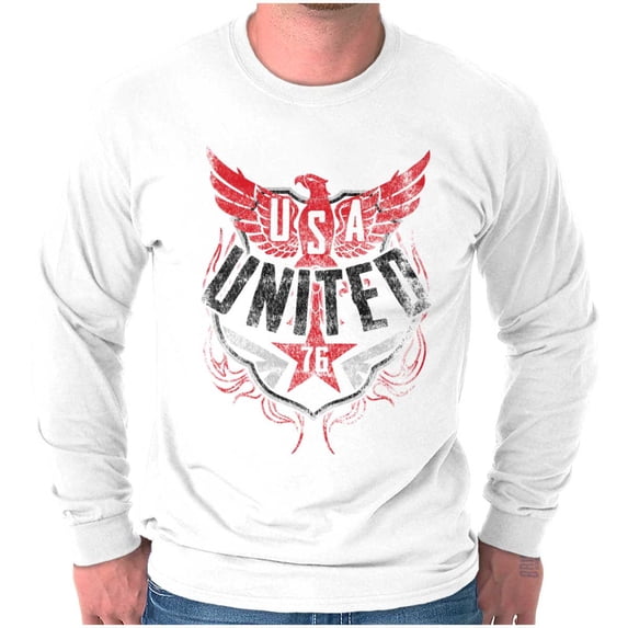 USA Distressed Eagle Logo Patriotic Plus Size Long Sleeve Graphic Tee Shirt Brisco Brands 2X