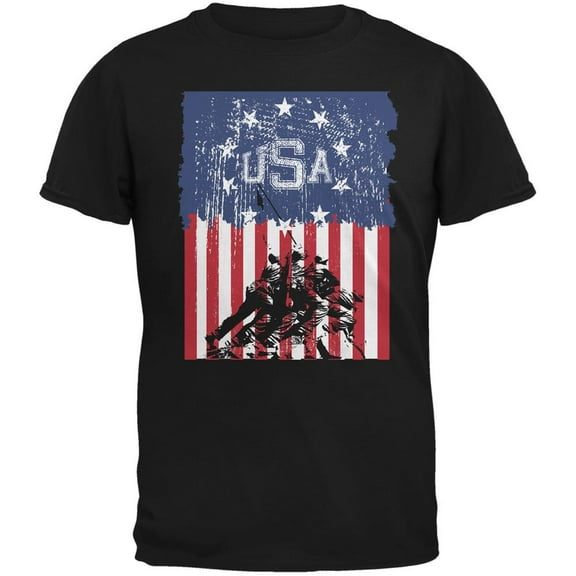 USA Distressed Flag Iwo Jima Black Adult T-Shirt - Medium