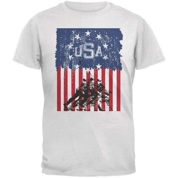 USA Distressed Flag Iwo Jima White Adult T-Shirt - Large