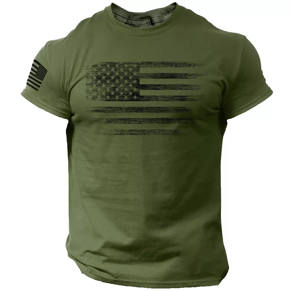 T-shirt Homme Patriotique USA Drapeau Américain - 100% Coton, Taille Régulière, Neuf Avec étiquettes