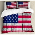 thumbnail image 1 of USA Duvet Cover Set, Fourth of July Independence Day Grunge Art Aged Hardwood Wall Looking Art, Decorative 3 Piece Bedding Set with 2 Pillow Shams, Queen Size, Dark Coral Blue White, by Ambesonne, 1 of 3
