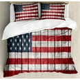 thumbnail image 1 of USA Duvet Cover Set, Fourth of July Independence Day National Democracy Art Rough Wood Print, Decorative 3 Piece Bedding Set with 2 Pillow Shams, Queen Size, Dark Blue White Red, by Ambesonne, 1 of 3
