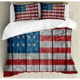 thumbnail image 1 of USA Duvet Cover Set, Fourth of July Independence Day Retro Worn Wooden Looking Democracy, Decorative 3 Piece Bedding Set with 2 Pillow Shams, Queen Size, Blue Red Pale Grey, by Ambesonne, 1 of 3