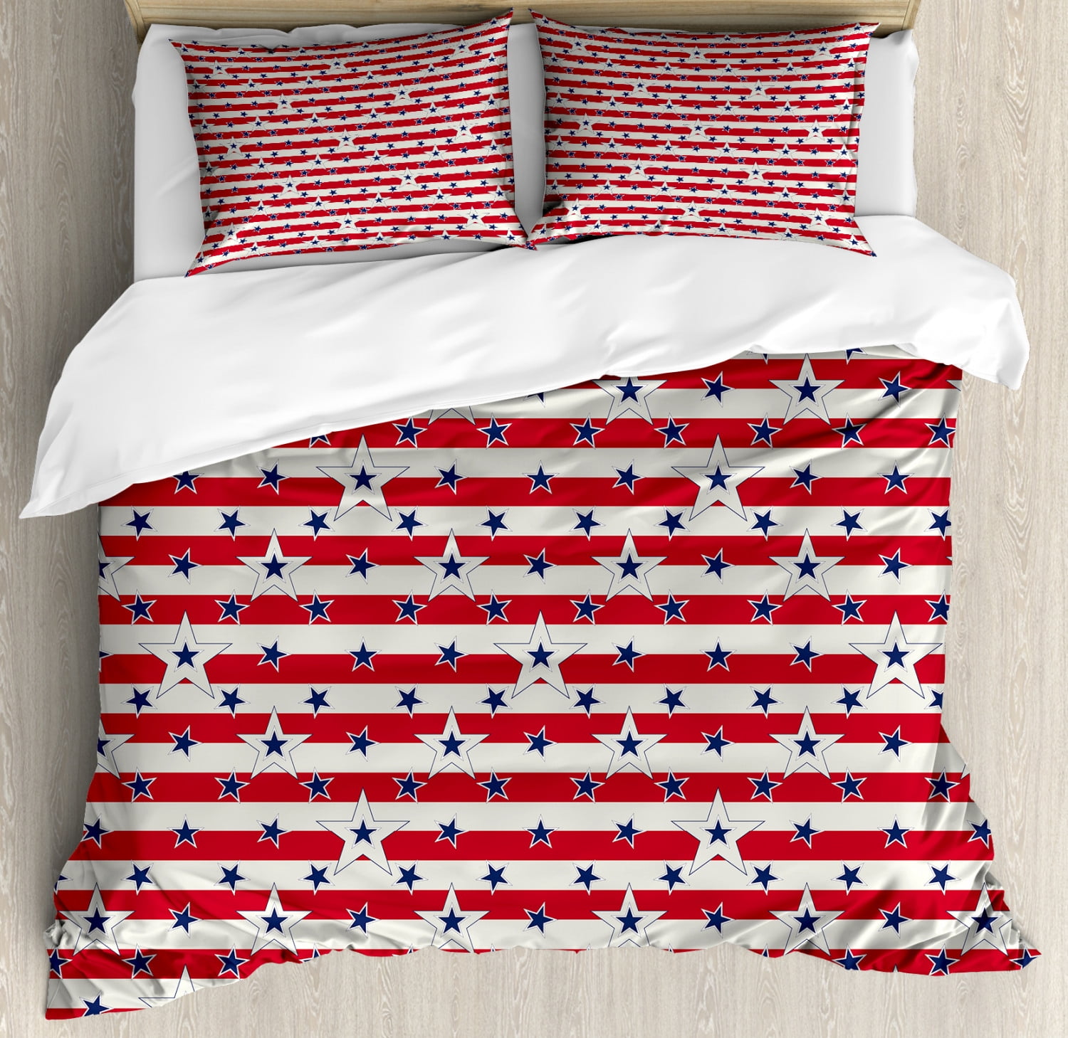 Patriotic Red White and Blue Microfiber Queen Duvet Cover Set