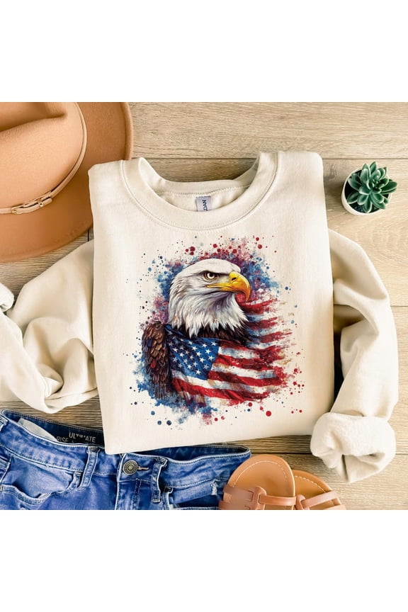 USA Eagle Flag Sweatshirt, Patriotic American Bird Pullover, United States Independence Day Pride Shirt BTO