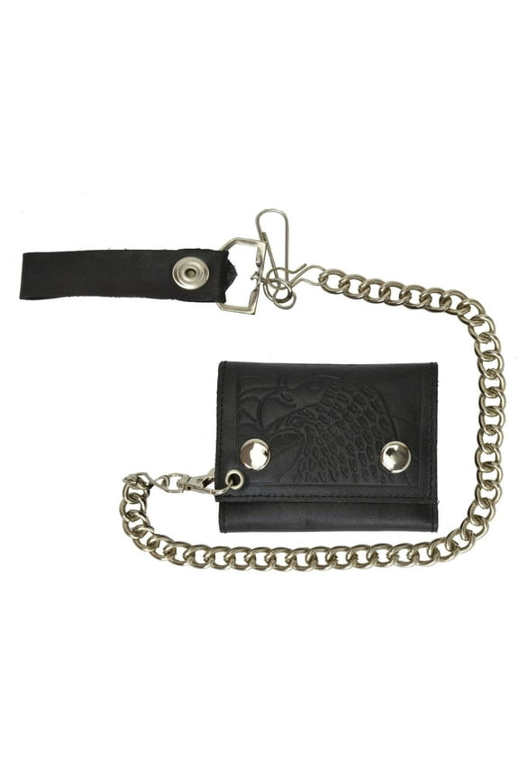 USA Eagle Imprint Genuine Leather Biker Chain Trifold Wallet 946-50 (C)