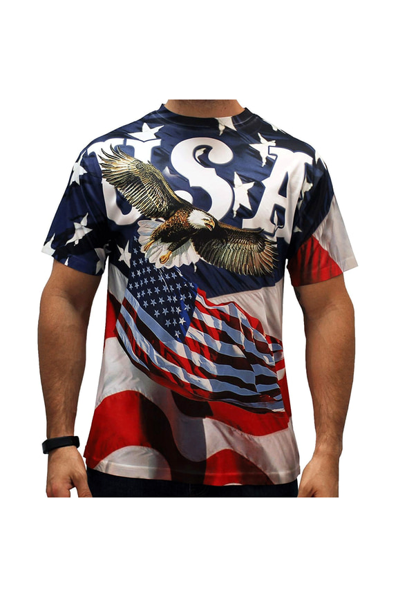 USA Eagle Liberty American Flag T-Shirt Available in Sizes Small - 4X