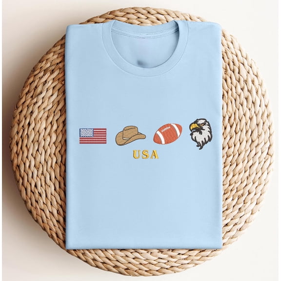 USA Embroidered Shirt, American Pride Tee, Western Cowboy Football Shirt, Patriotic Eagle Tee, 4th of July Shirt, Minimalist USA Graphic Tee