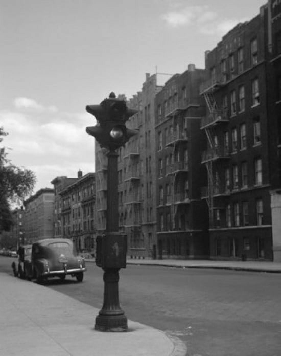 USA Empty street with street light and parked cars Canvas Art - (18 x 24)