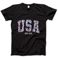 thumbnail image 1 of USA Est. 1776 Floral Print T-Shirt – Cute Patriotic Red White Blue Graphic Tee for Women, Summer 4th of July Independence Day Outfit Top, 1 of 7