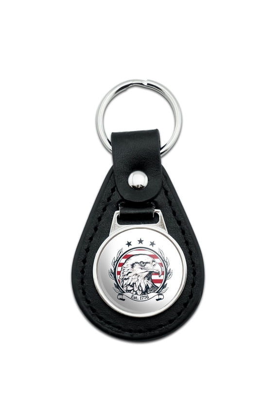 USA Est. 1776 Patriotic Eagle Black Leather Keychain
