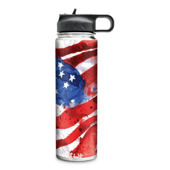 USA FLAG 22OZ STAINLESS STEEL WATER BOTTLE WITH LID AND STRAW