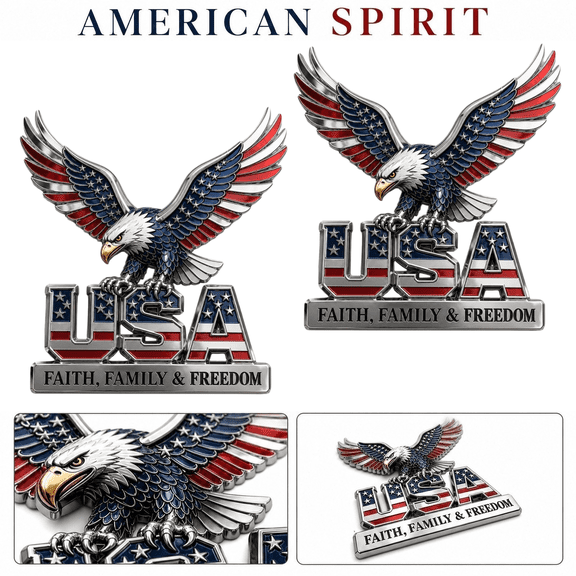 USA Faith Family & Freedom 3D Metal Car Emblem, 1776-2026 250th Anniversary Eagle Badge with American Flag, Waterproof Auto Decal for Truck SUV Motorcycle,for Memorial Day Independence Day 2PCS