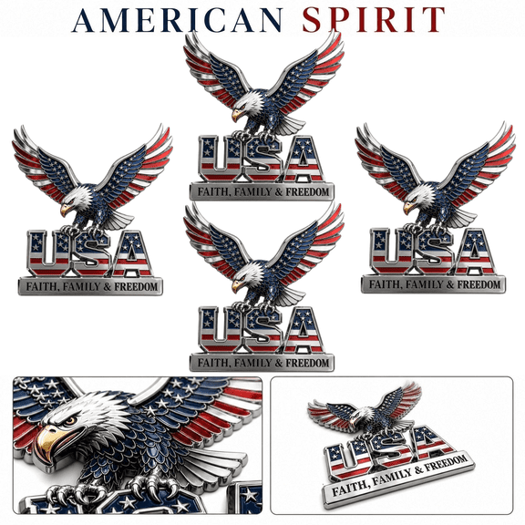 USA Faith Family & Freedom 3D Metal Car Emblem, 1776-2026 250th Anniversary Eagle Badge with American Flag, Waterproof Auto Decal for Truck SUV Motorcycle,for Memorial Day Independence Day 4PCS