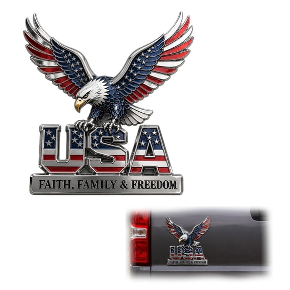 USA Faith Family & Freedom Metal Emblem, 250th Anniversary Car Metal Emblem Eagle, 1776–2026 America Patriotic Car Graphics, Universal Decor for Truck SUV Motorcycle