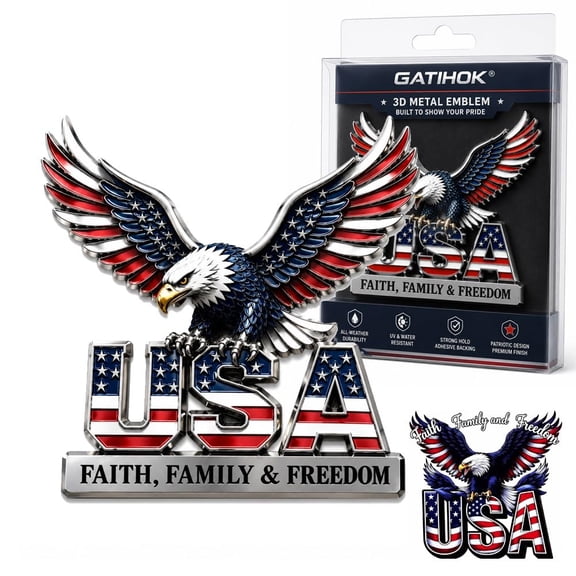USA Faith, Family & Freedom Metal Emblem Free Car Decals Included 250th Anniversary Metal Flag Emblem Edition American for Trucks Vehicles Automotive Badge Adhesive Badges