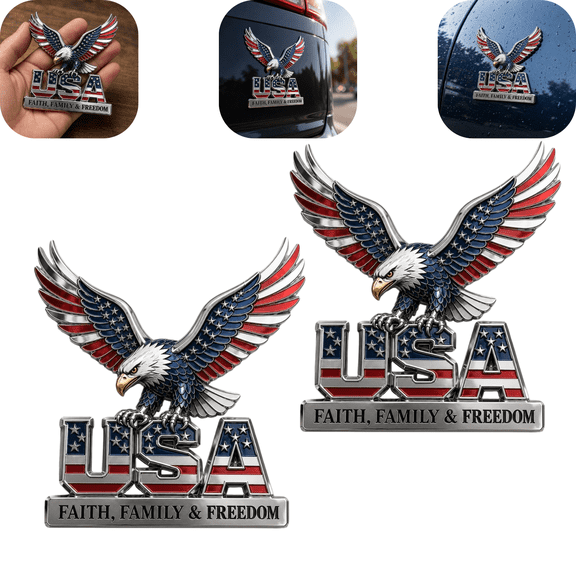 USA Faith Family & Freedom Patriotic 3D Metal Emblem, 250th Anniversary 1776-2026 Eagle Auto Decal, American Flag Decor for Car Truck SUV Motorcycle, Independence Day Gift 2PCS