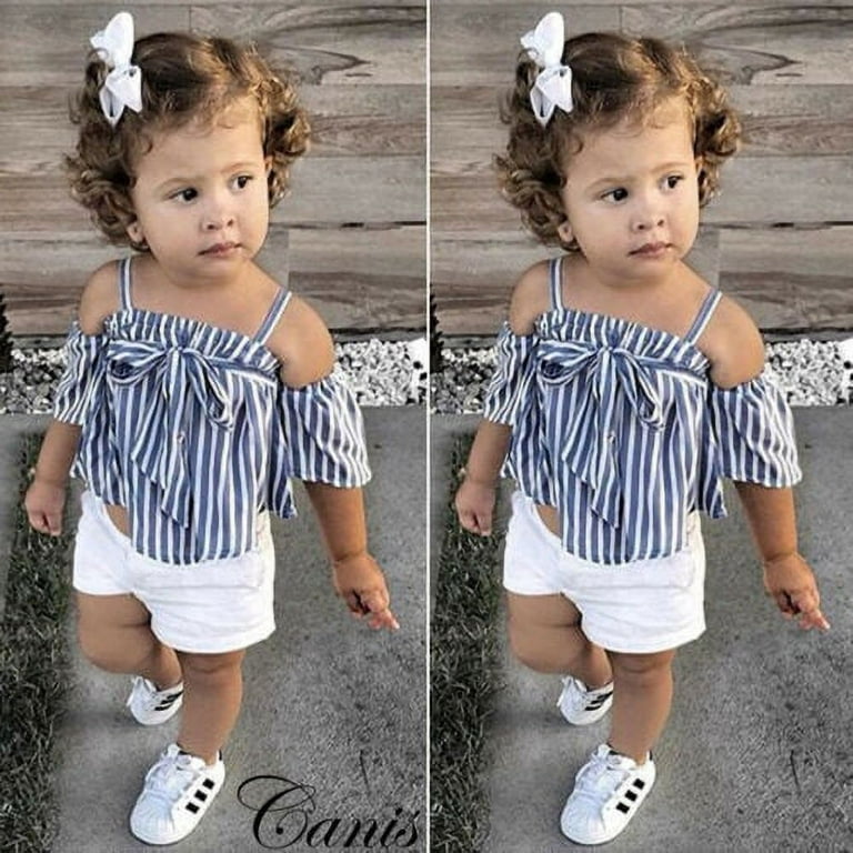 USA Fashion Toddler Kids Baby Girl Clothes striped Tops+Short Pants Outfits  Set