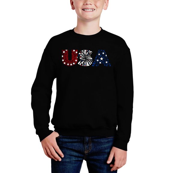 USA Fireworks - Boy's Word Art Crewneck Sweatshirt