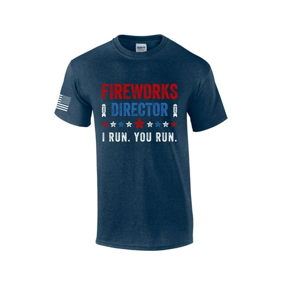 USA Fireworks Director I Run You Run Fourth of July Independence Day Short Sleeve T-shirt Graphic Tee Graphic Tee-Heather Navy-xl