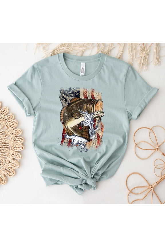 USA Fish Flag T-shirt, Fish Shirt, Cute Fish Top, Fish Tank, Fishing Shirt, Fish Lover T-shirt, Mom Shirts, Fisherman All Size S-5Xl