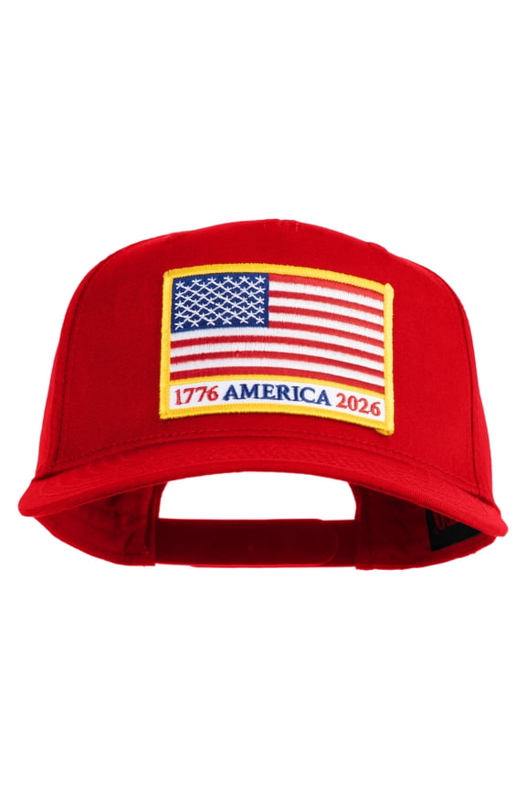 USA Flag 1776 America 2026 Gold Patched Solid Cotton Twill 5 Panel Prostyle Snap Cap - Red OSFM