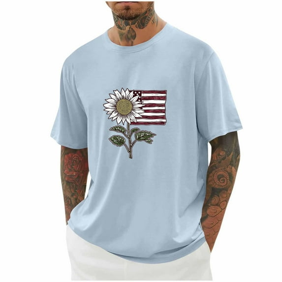 USA Flag 4th of July Independence Day American Flag Men Shirts Summer Deals Plus Size Short Sleeve Crew Neck Big and Tall Pullover Blouse Shirts for Men S-5XL