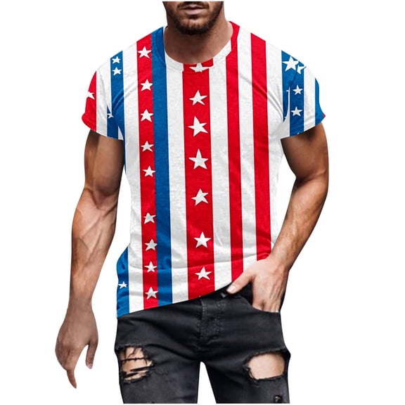 USA Flag 4th of July Independence Day American Flag Men Shirts Plus Size Summer Crew Neck Big and Tall Pullover Blouse Shirts for Men