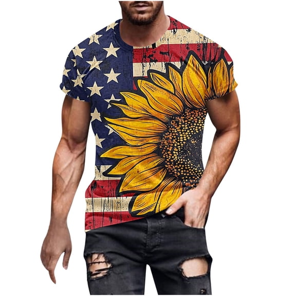 USA Flag 4th of July Independence Day American Flag Men Shirts Plus Size Summer Crew Neck Big and Tall Pullover Blouse Shirts for Men