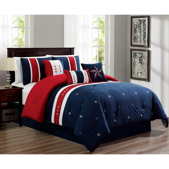 USA Flag 8-PC Comforter Set Re White & Blue Patriotic Bedding Set King Size