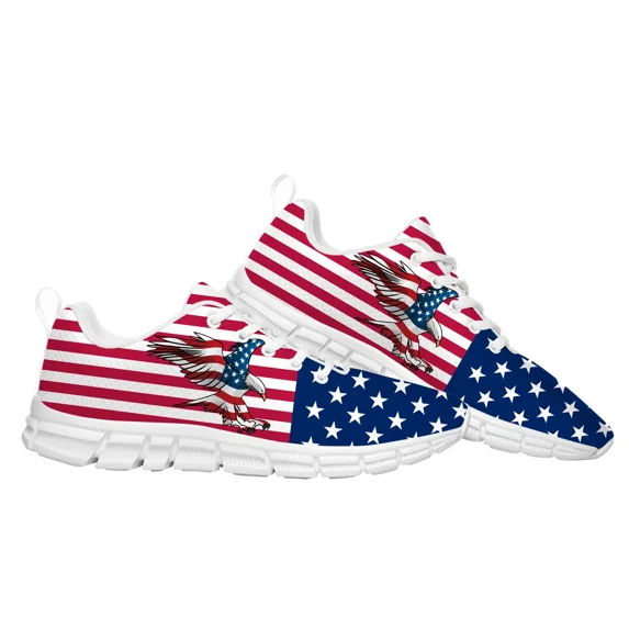 USA Flag America Red Blue White Art Sports Shoes Mens Womens Teenager Kids Children Sneakers Casual Custom Quality Couple Shoes