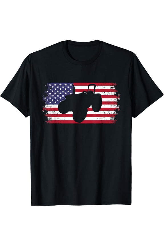 USA Flag American Farmer Tractor Patriotic Farming T-Shirt