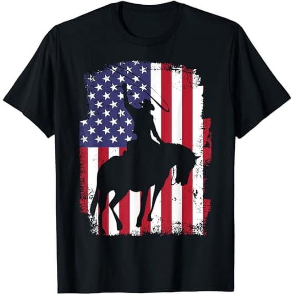 USA Flag American Pride Texas Horseback Riding Cowboy T-Shirt
