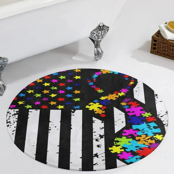 USA Flag Autism Round Carpet Circle Rug Outdoor Patio Area Rug Washable Large Area Rugs Hallway Room Decor Fitness Mats