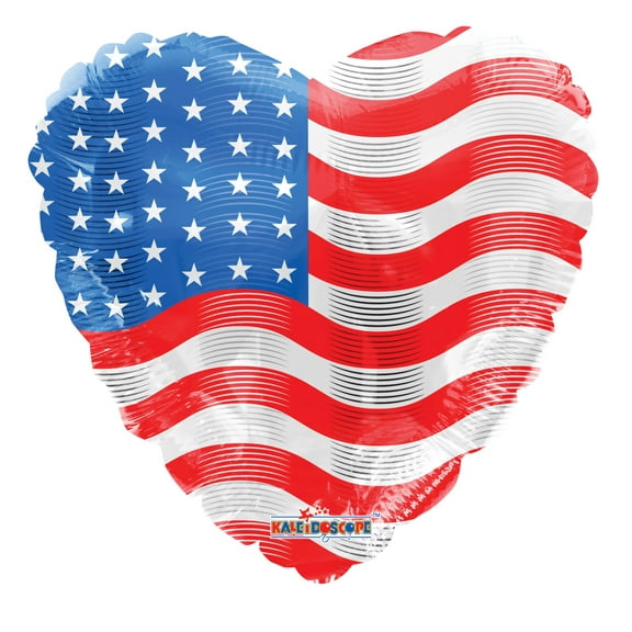 USA Flag Balloons 18" USA Flag Balloons Heart Shape Helium Foil (5 PACK)