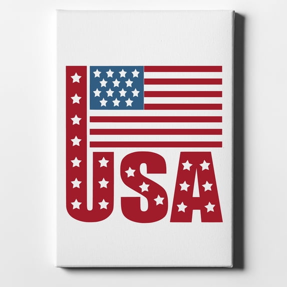 USA Flag Banner Red White & Blue - 8" x 10" - Decorative Canvas Wall Art - White Edge - 5/8" Gallery Wrapped