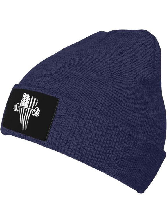 USA Flag Barbell Powerlifting Weight Lifting Unisex Fashion Warm Knit Hat Beanie Soft Stretch Warm Beanie Hat
