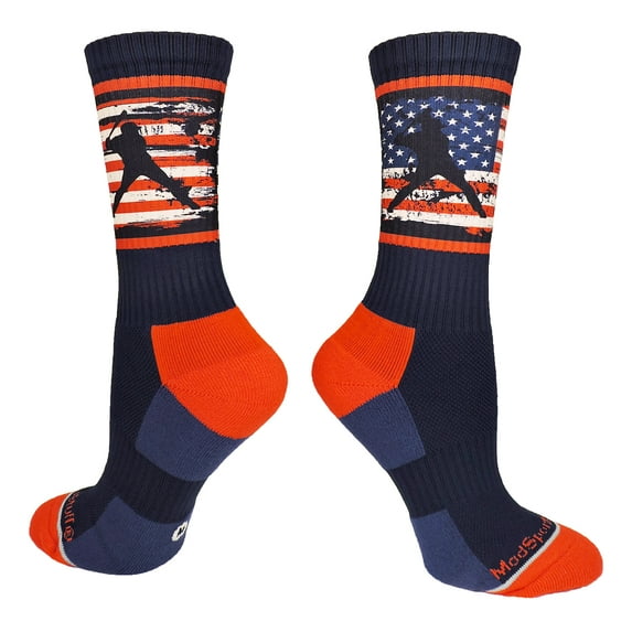 USA Flag Baseball Player Crew Socks (Navy/Red/White, Small)