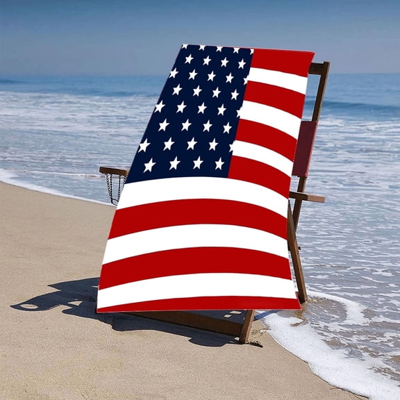 USA Flag Beach Towel, Large Oversized Beach Towel for Pool and Swimming, Soft Absorbent Towel with Flag Print, Reversible Towel for Summer and Picnics, 15.7x23.6 Inches