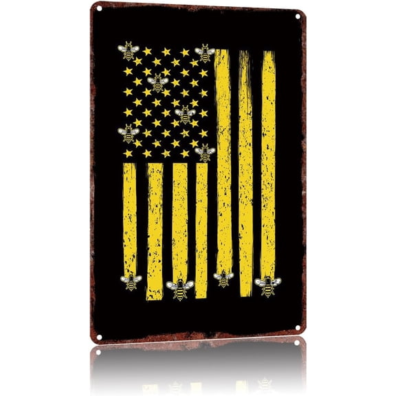 USA Flag Bee Insect Funny Metal Tin Sign Vintage Bath Bathroom Laundry Room Decor Wall Signs 8X12Inch